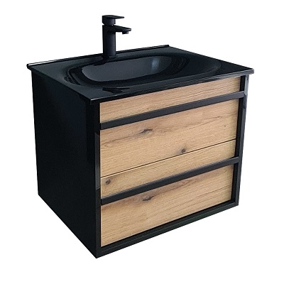 OLIVA BLACK BAZA (viseći) + UMIVAONIK 65x48cm (umjetni mramor) - SJAJ CRNI